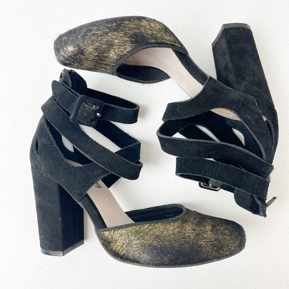 FARYL ROBIN X ANTHROPOLOGIE Black Gold Vegan Suede and Calf Hair Atwood 7 - Picture 9 of 13